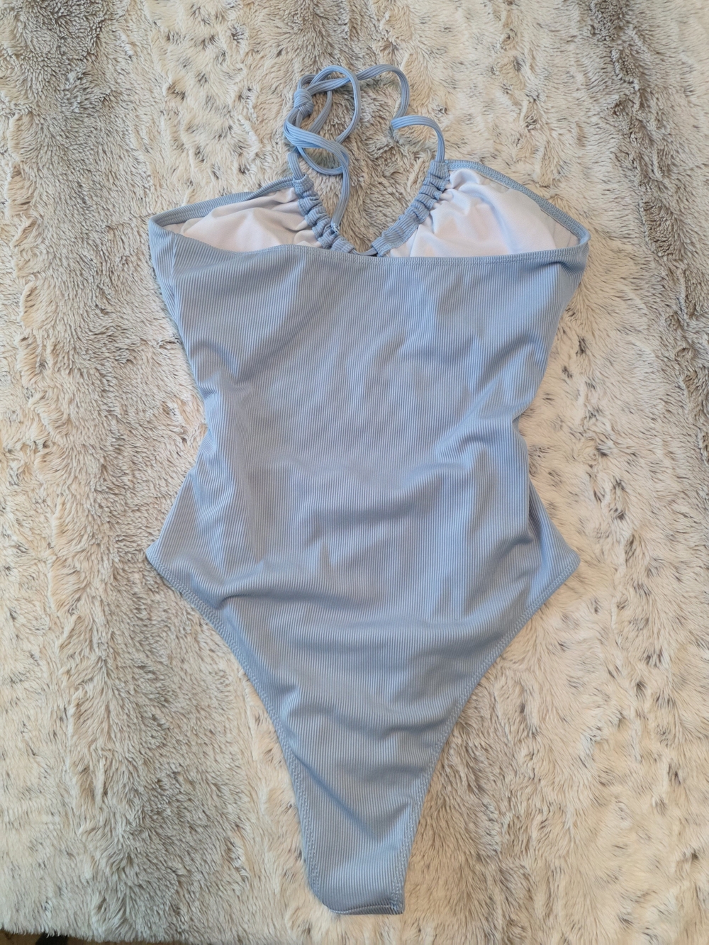 Light Blue Ribbed One-Piece Swimsuit - Picture 3 of 5